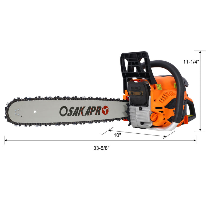 62Cc Gas Powered Chainsaw 2 Cycle Handheld Cordless Chain Saw Aluminium 18" And 20" Guide Bar - Orange