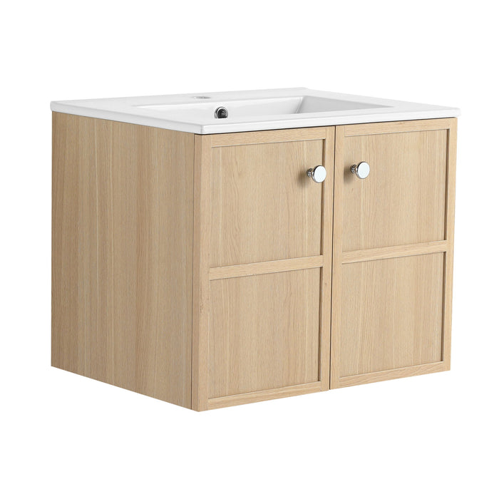 Wall Mounted Bathroom Vanity With Ceramic Sink And 2 Soft Closing Doors