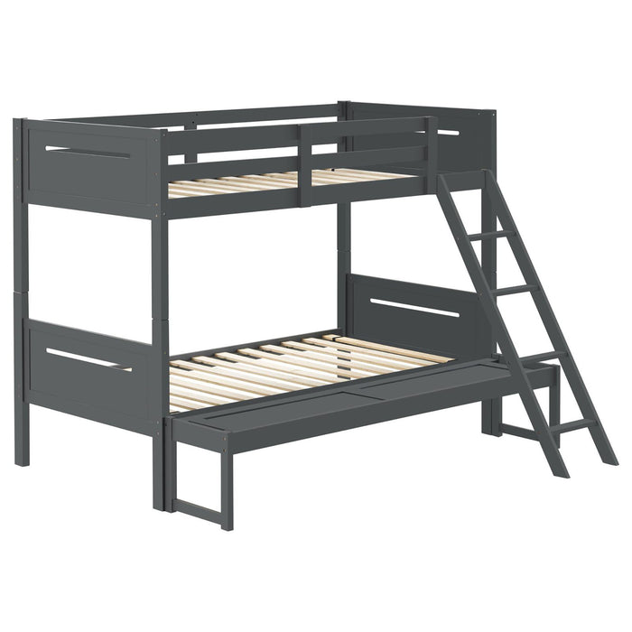 Bunk Bed With Built In Ladder, Safety Guardrails And Angled Access Step