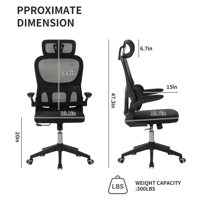 High Back Ergonomic Swivel Rolling Office Chair With Tilt Function, 3D Headrest, Lumbar Support - Black