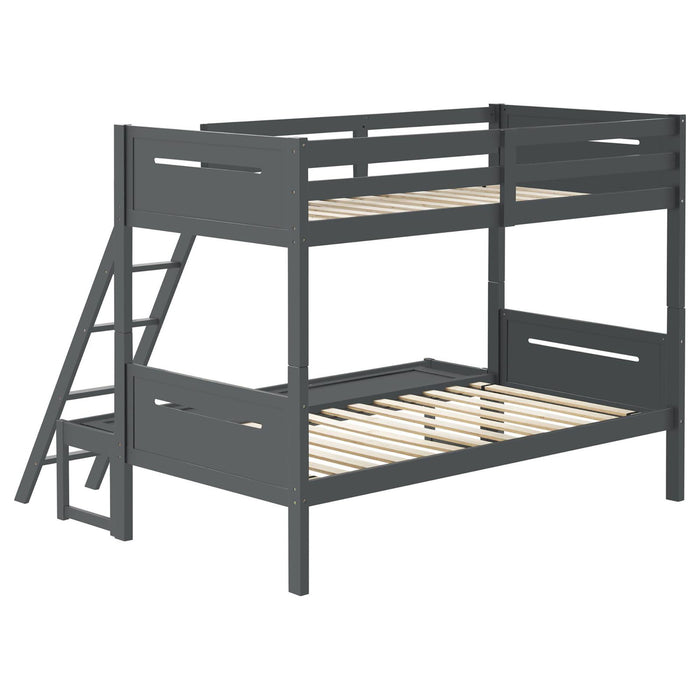 Bunk Bed With Built In Ladder, Safety Guardrails And Angled Access Step