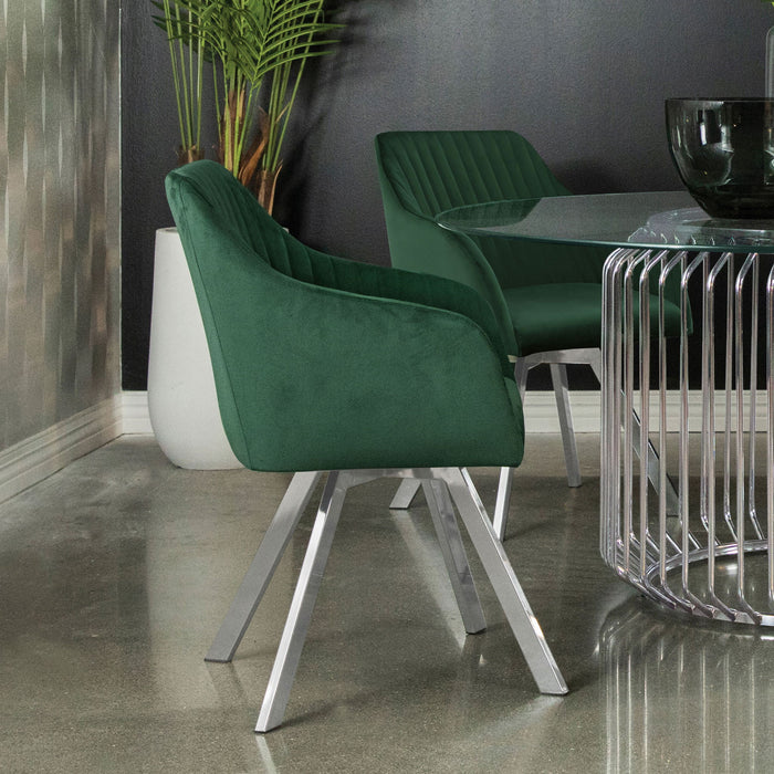 Tufted Swivel Dining Chair With Slim Sloped Arms - Green