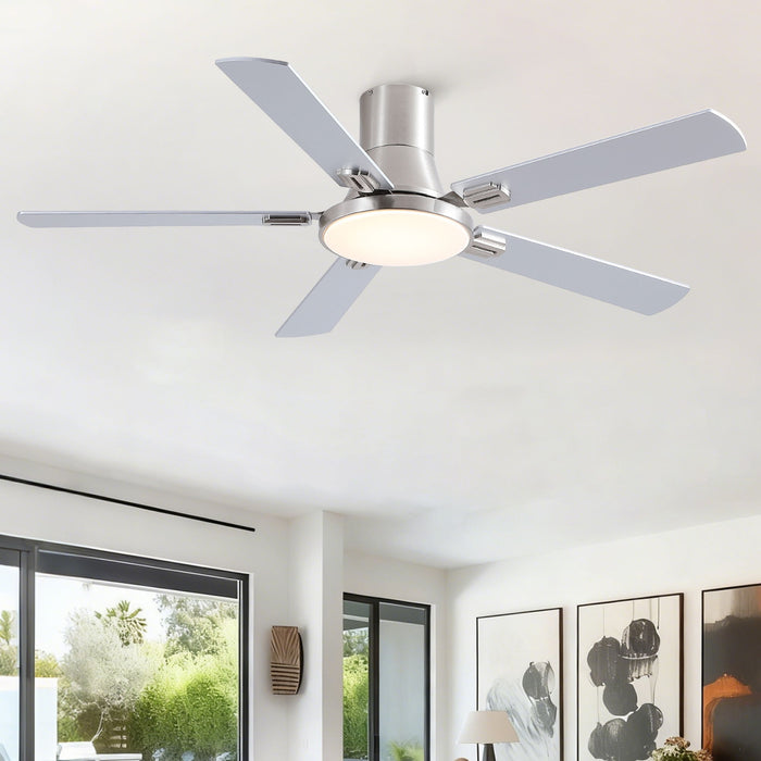 Flush Mount Ceiling Fans With LED Light And Remote Control, 5 Blades