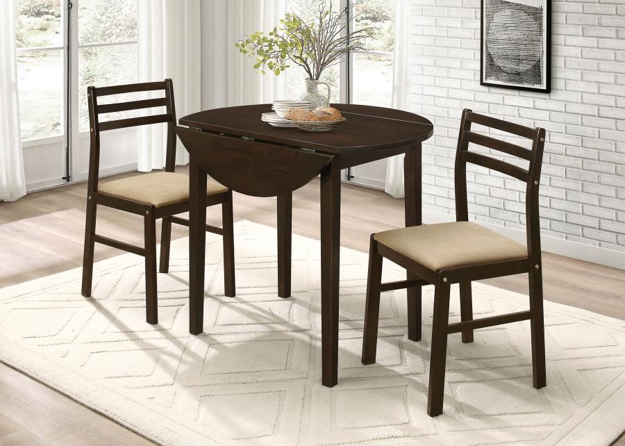 Bucknell - 3 Piece Round Drop Leaf Dining Table Set