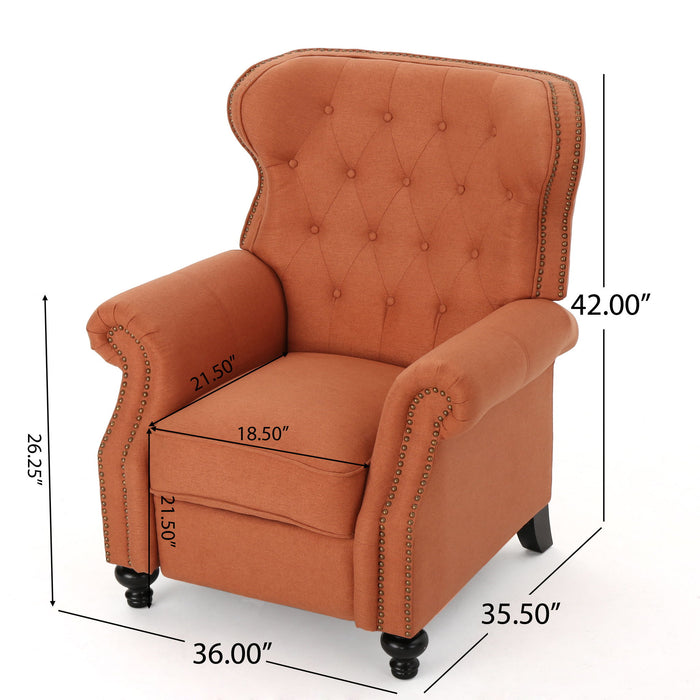 Contemporary Style Push Back Recliner With Button Tufted Stitching And Nailhead Trim