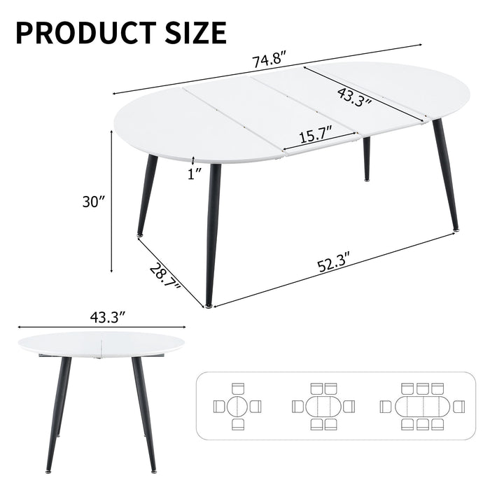 Pull Out Dining Table, Round Design - White