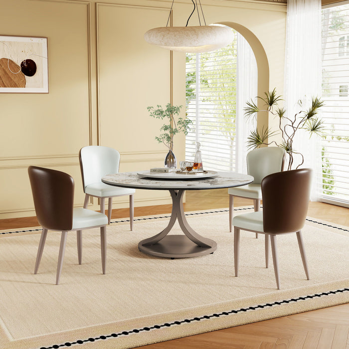 Modern Round Dining Table With 360° Rotating Lazy Susan Scratch & Chairs