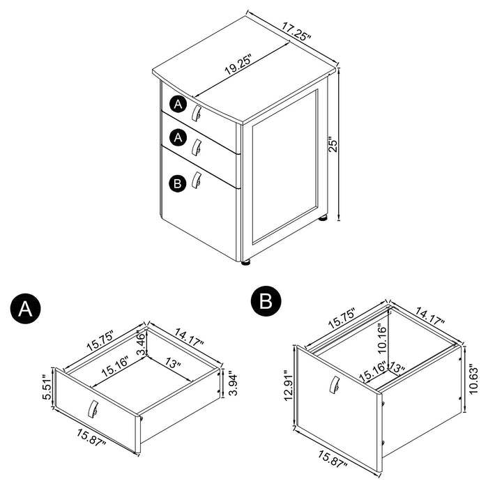 3 Drawer File Cabinet - Brown