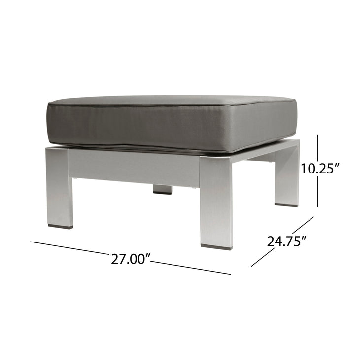 Outdoor Aluminum Ottoman With Cushion - Gray