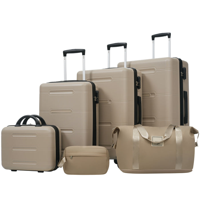 6 Piece Lightweight Hardshell Luggage Set With Double Spinner Wheels, Password Lock