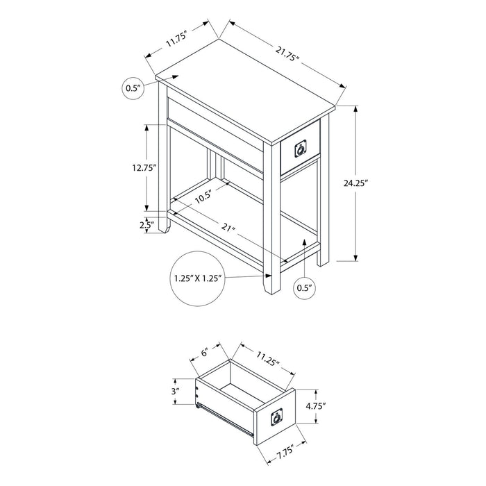 Accent End Table, 2 Tier, Narrow, Lamp, Storage Drawer, Charming Design