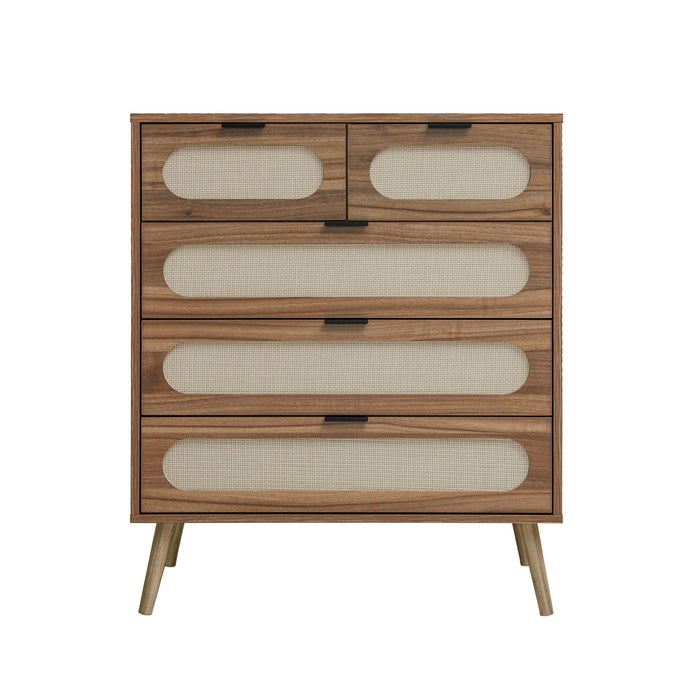 Modern 5 Drawer Accent Storage Cabinet For Living Room, Bedroom, Dining Room, Or Study - Walnut