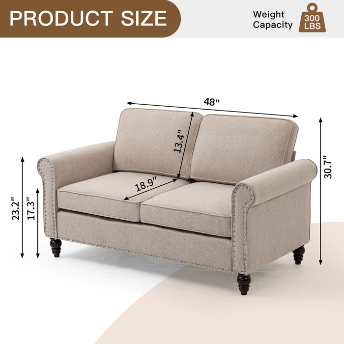 2 Seater Loveseat Sofa, Mid-Century Modern Couches For Living Room, Button Tufted Sofa - Light Beige