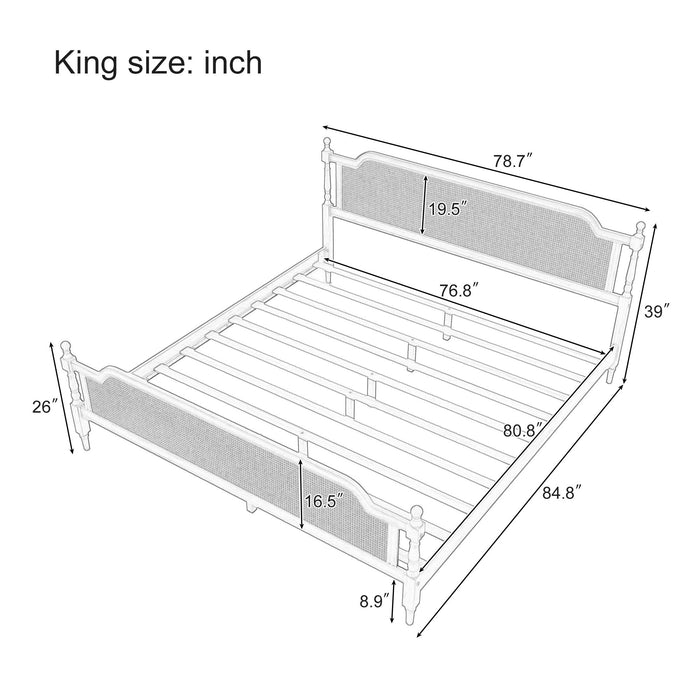 Traditional Style Rattan Bed Frame, No Box Spring Needed