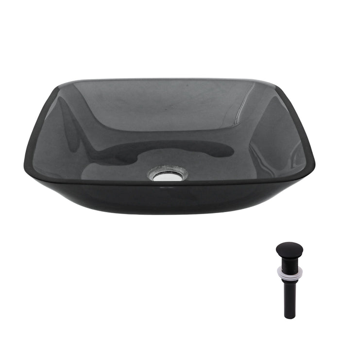 Square Vessel Sink For Bathroom, Above Counter Design With Pop Up Drain, Smooth Rounded Edges - Gray