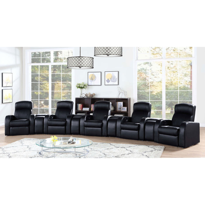 9 Piece Home Theater Seating Set With Recliners And Wedge Consoles - Black
