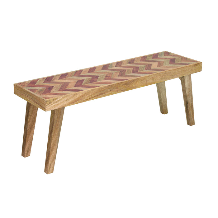 Artisan - Handcrafted Mango Wood Bench Rustic Boho Style - Natural