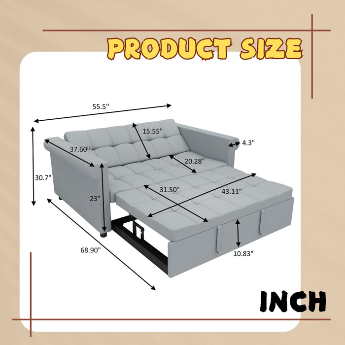Compact Loveseat With Trundle Sleeper And Storage Pocket - Gray