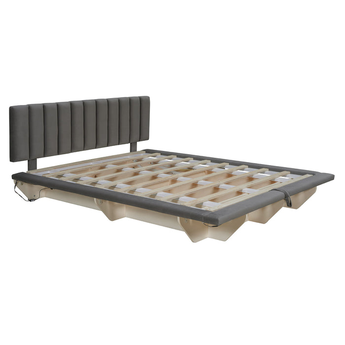 Upholstered Floating Hydrualic Platform Bed With LED Light And USB Port