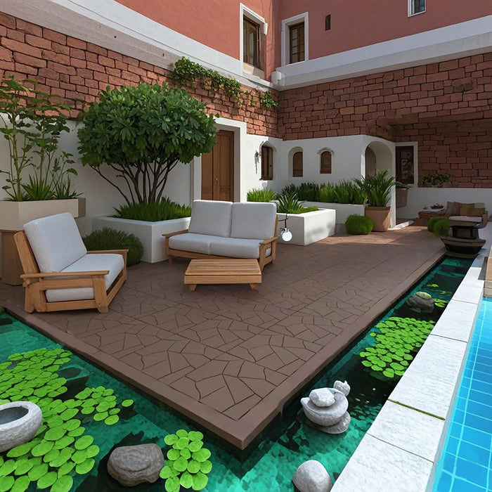 Stone Style Patio Deck Tiles Diy Interlocking Floor Tiles