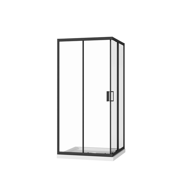Corner Shower Enclosure With Sliding Door - Matte Black