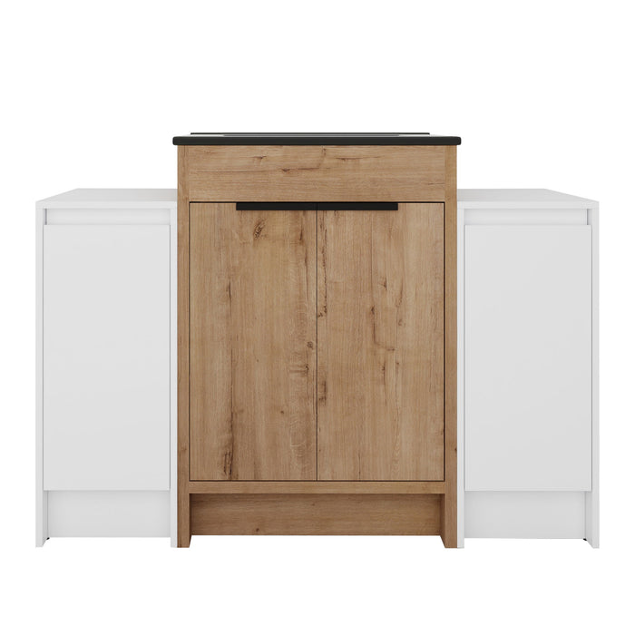 48" Freestanding Bathroom Vanity With Sink And 2 Storage Cabinets, Soft Closing Door - Glossy White / Imitative Oak