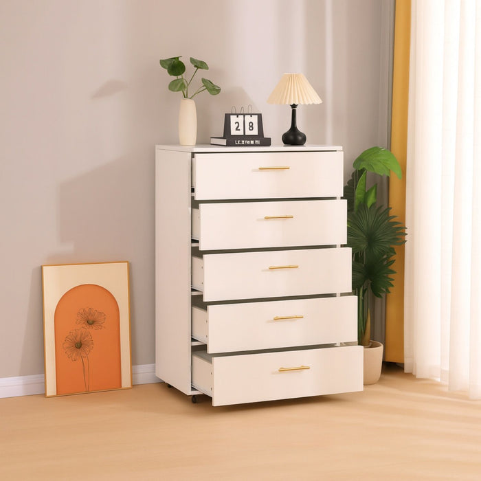 5 Drawer Dresser With Handles - White