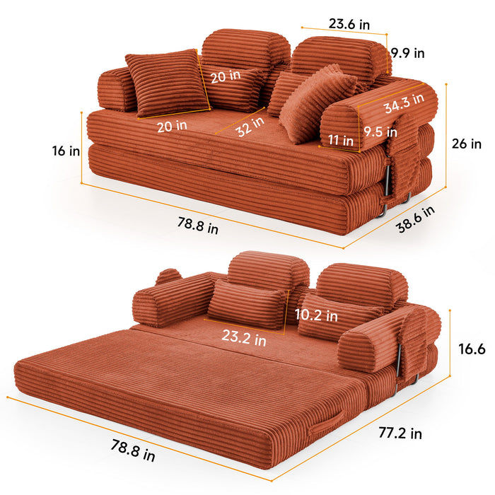 Convertible Sleeper Sofa With & Side Storage Pocket, Foldable Upholstered Couch For Living Room