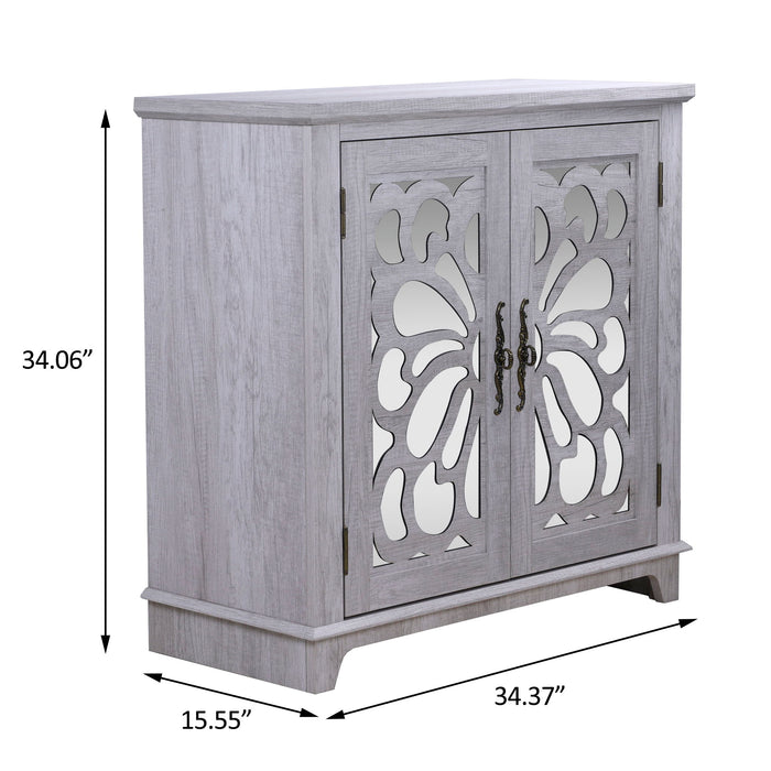 Elegant Sideboard With 2 Acrylic Mirrored Doors, Adjustable Shelf Storage