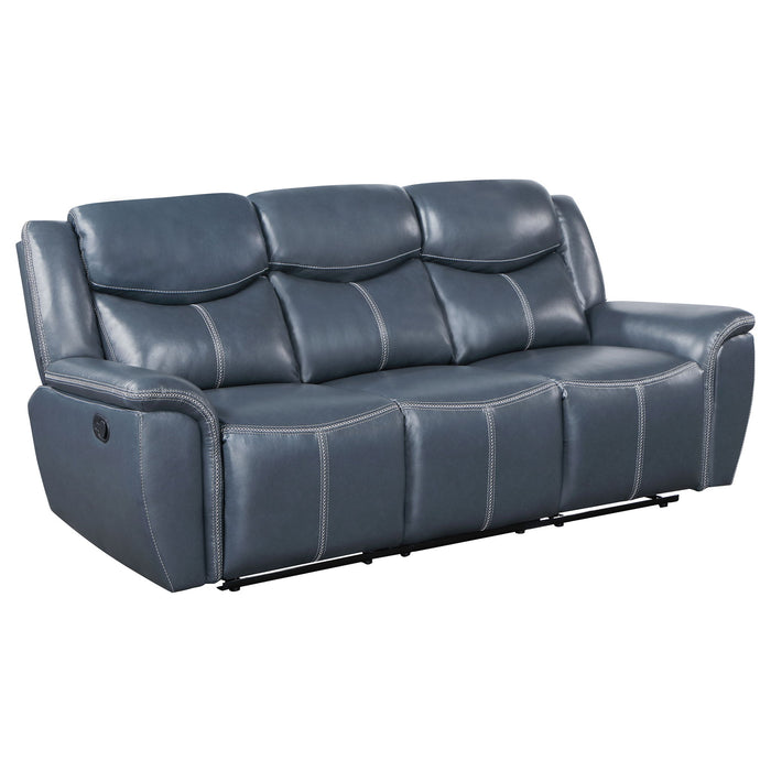 Stanwicke - 2 Piece Motion Reclining Sofa Set With Contrast Stitching - Blue