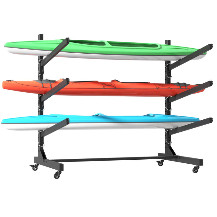 Freestanding Kayak Storage Rack With Lockable Wheels For Kayak, Canoe, Sup & Surfboard