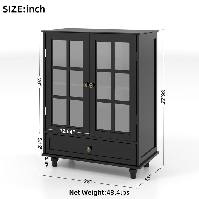 Minimalist Buffet Cabinet With Double Glass Doors And Drawer
