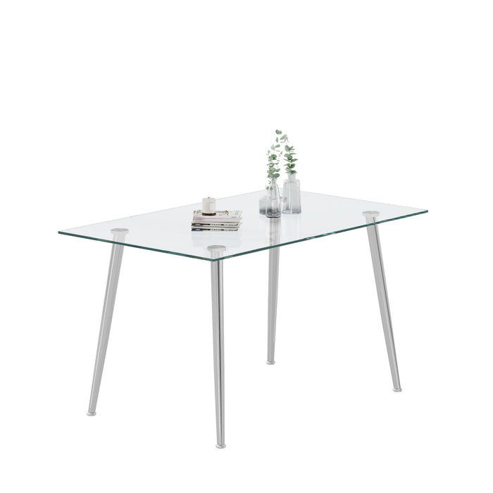 Thick Tempered Glass Top Dining Table & Stainless Steel Legs - Silver