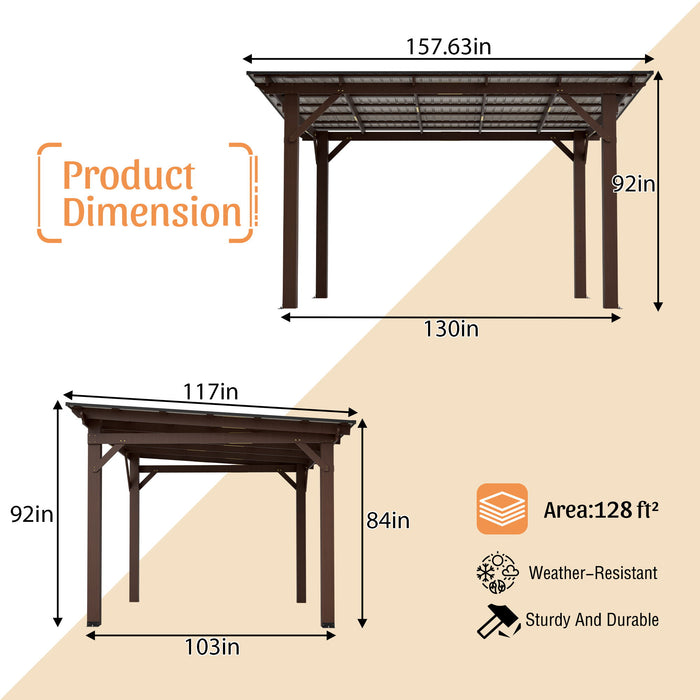 13 X 10 Ft Gazebo With Roof, Spacious Outdoor Patio Shade Structure For Backyard & Garden - Brown
