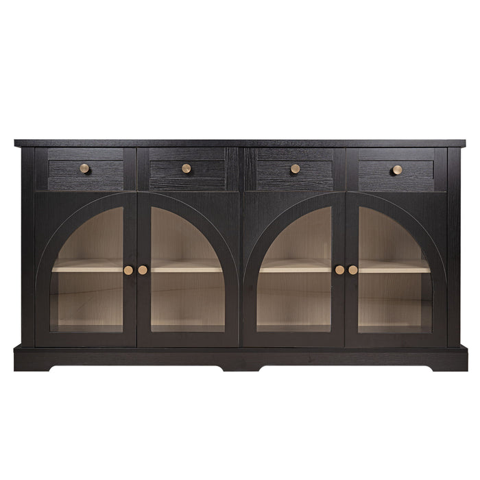 Sideboard Cabinet With 4 Drawers And 4 Arched Glass Doors