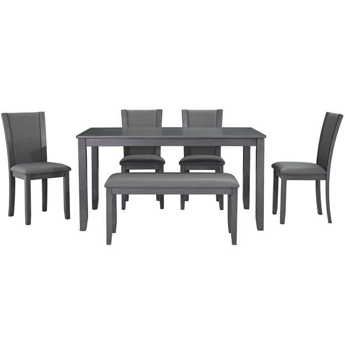 Modern 6 Piece Dining Table Set With Bench And Chairs For Dining Room Or Kitchen - Gray
