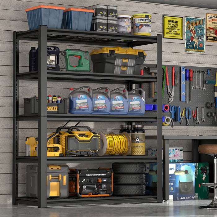 Garage Storage Rack, 5 Layer Adjustable Shelving Unit For Warehouse - Black