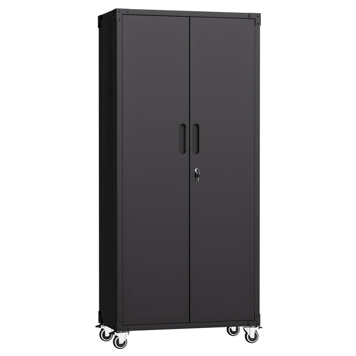 Garage Storage Cabinet With Wheels Heavy-Duty Tool Storage - Black