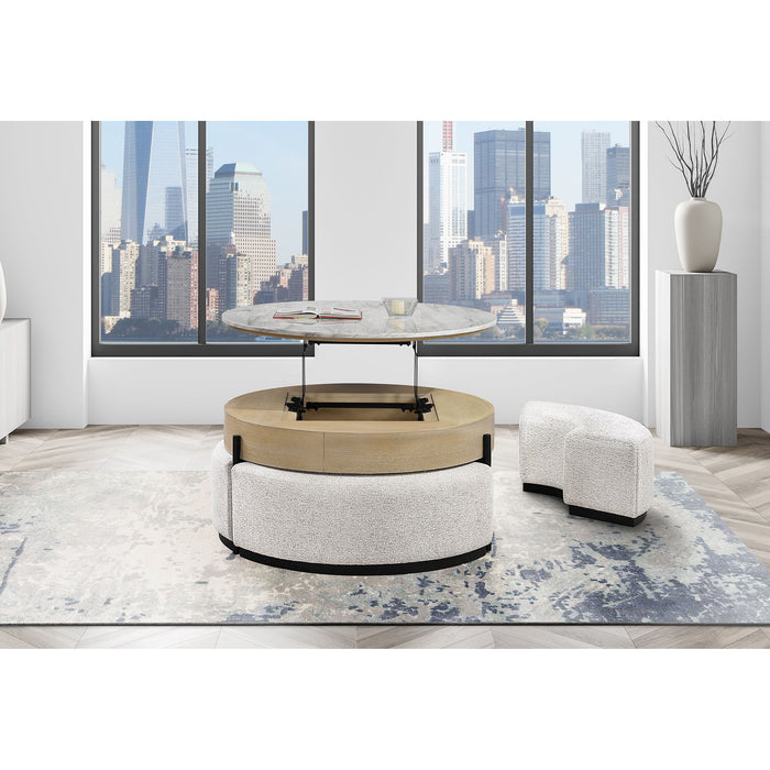 Rounded Storage Coffee Table With 3 Stools