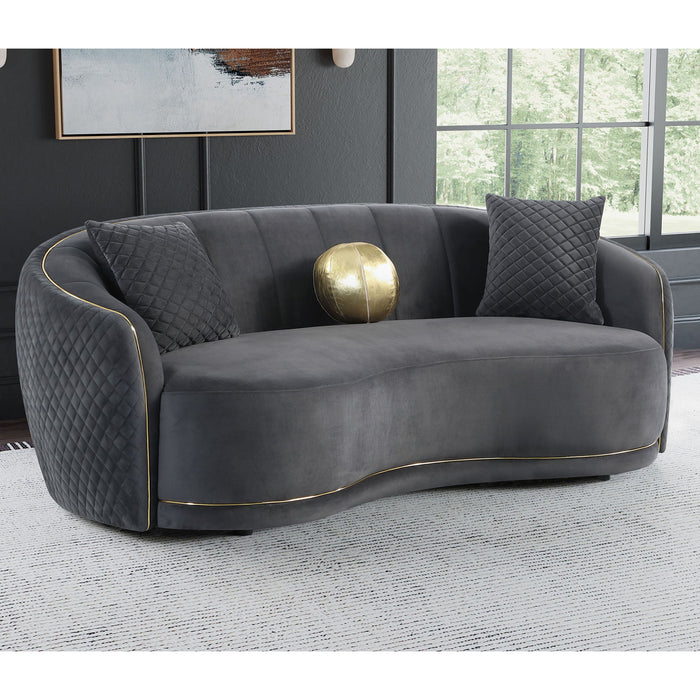 Luxe Upholstered Curved Sofa With Trim And Diamond Quilting - Dark Gray