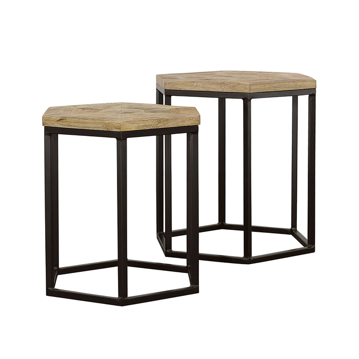 2 Piece Nesting Table With Hexagon Base - Brown