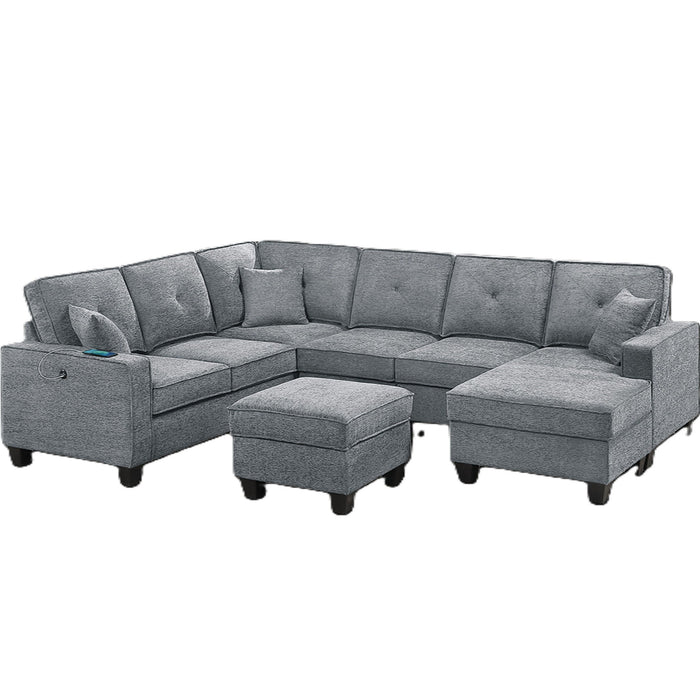 5 Piece Sectional Set With USB Port And Ottoman