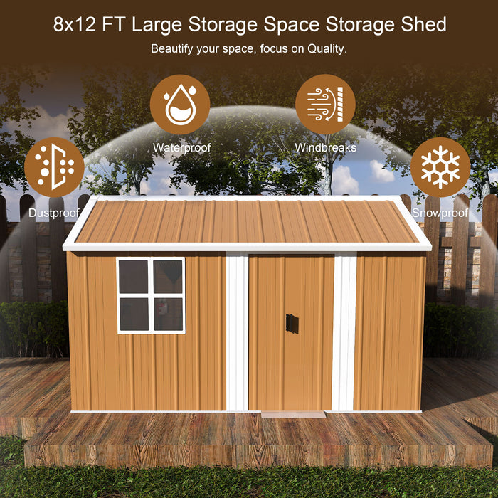 Heavy Duty Metal Storage Shed With Windows And Lockable Door, Weatherproof Outdoor Garden Shed