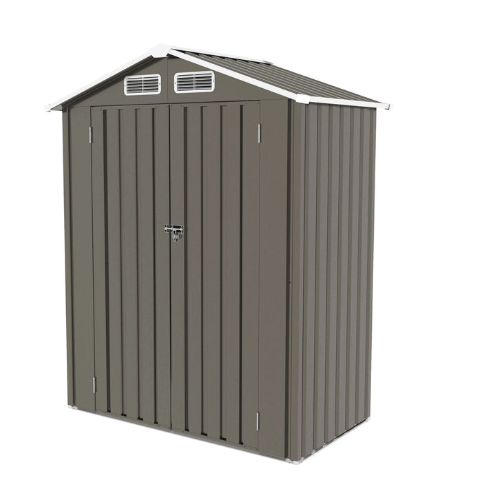 5 X 3 Ft Compact Metal Outdoor Storage Shed With Pitched Roof, Lockable Door - Gray
