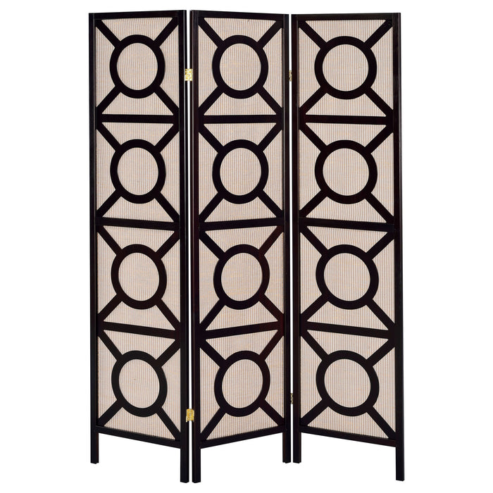 Circle Pattern 3 Panel Folding Screen - Brown