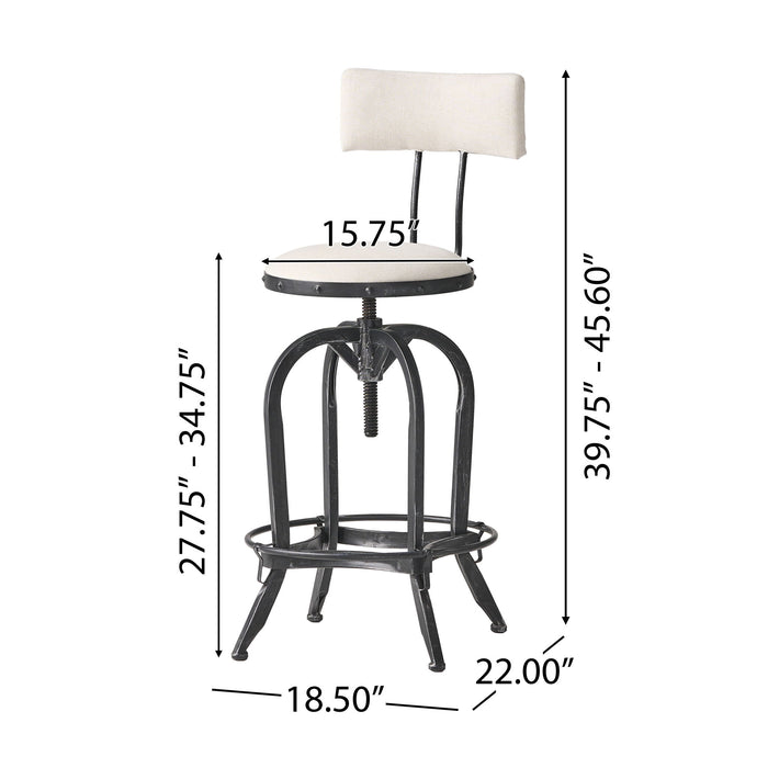 Industrial Modern Upholstered Adjustable Height Swivel Barstool - Beige