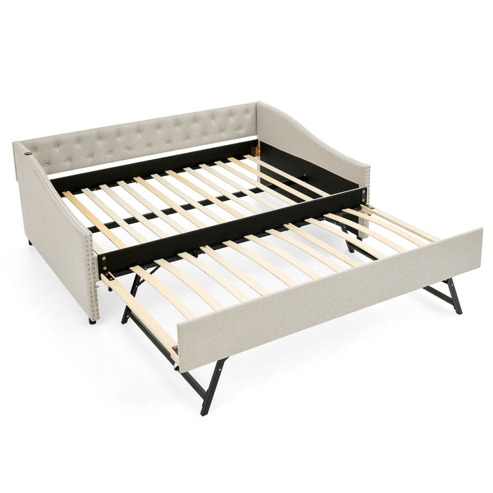 Upholstered Daybed With USB Charging & Pull Out Bed