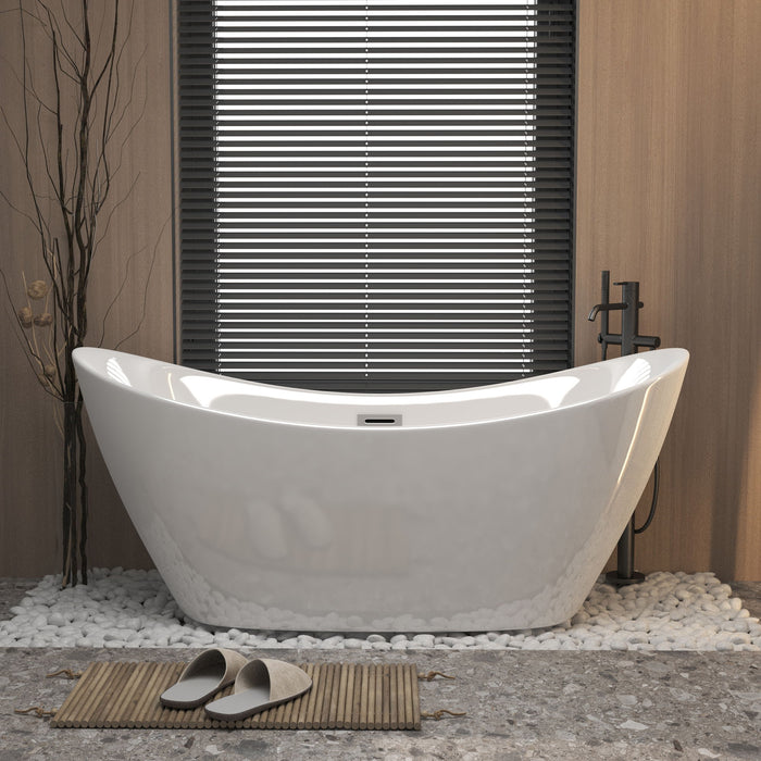 Freestanding Tub With Overflow And Pop Up Drain, Ergonomic Design