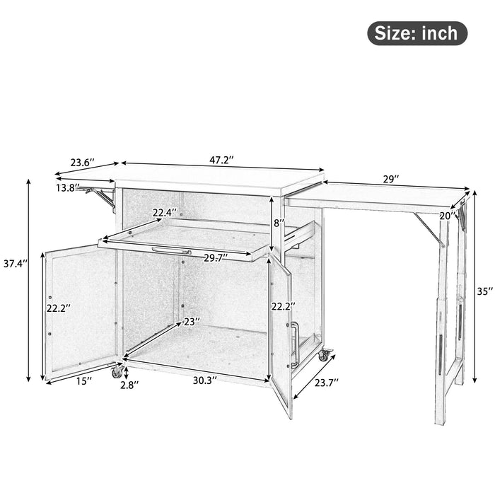 Versatile Outdoor Cabinet With Folding & Expandable Work Surfaces, Ample Storage Space, And Lockable Wheels - Matte Black