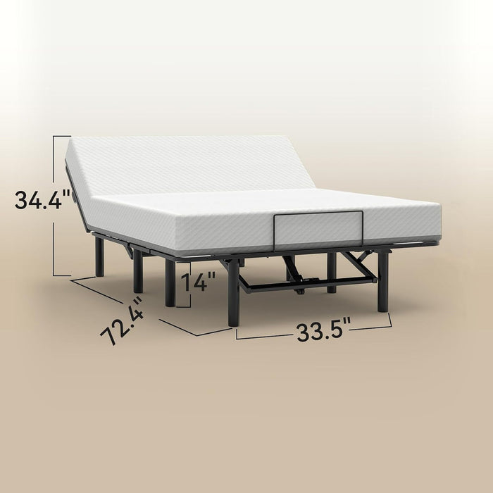 Adjustable Bed Base Frame With Head And Foot Incline, Quiet Motor, Queen Size Steel, Dual USB A, C Ports - Black